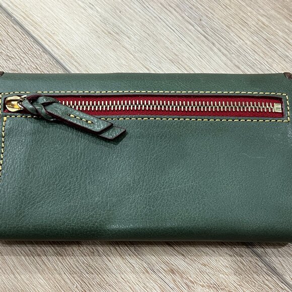 DOONEY & BOURKE Green / Brown Florentine Leather Large Clutch Wallet Organizer - Picture 2 of 6